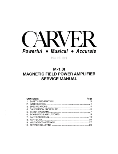 CARVER CARVER M-1.0t Service Manual  . Rare and Ancient Equipment CARVER M-1.0T CARVER_M-1.0t_Service_Manual.pdf