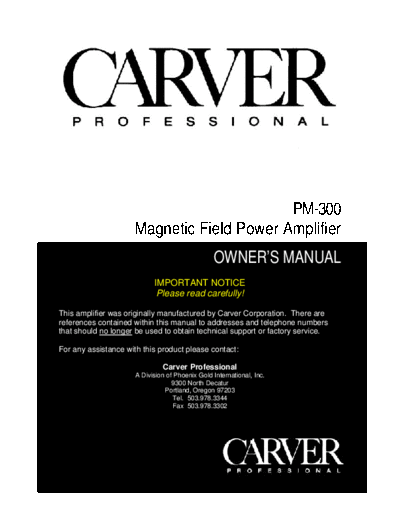 CARVER carver pm-300 sm  . Rare and Ancient Equipment CARVER PM-300 carver_pm-300_sm.pdf
