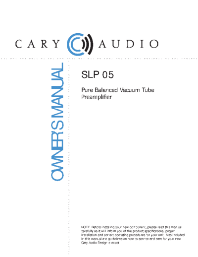 Cary Audio Design hfe cary audio design slp-05 en  . Rare and Ancient Equipment Cary Audio Design SLP-05 hfe_cary_audio_design_slp-05_en.pdf