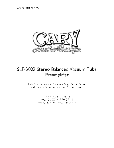 Cary Audio Design hfe cary audio design slp-2002 en  . Rare and Ancient Equipment Cary Audio Design SLP-2002 hfe_cary_audio_design_slp-2002_en.pdf