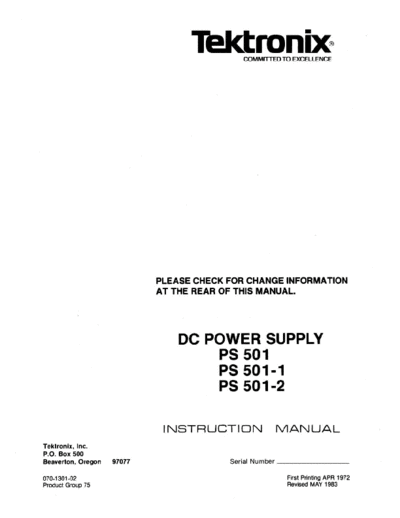 Tektronix TEK PS501 Operation  Tektronix TEK PS501 Operation.pdf