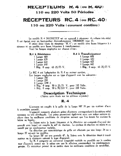 DUCRETET THOMSON r 4  . Rare and Ancient Equipment DUCRETET THOMSON R4 r 4.pdf