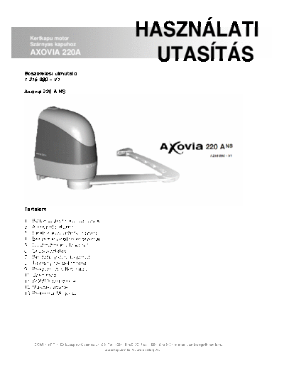 SOMFY Hasznalati Axovia220ANS  HU 1  . Rare and Ancient Equipment SOMFY Axiova Hasznalati_Axovia220ANS _HU_1.pdf
