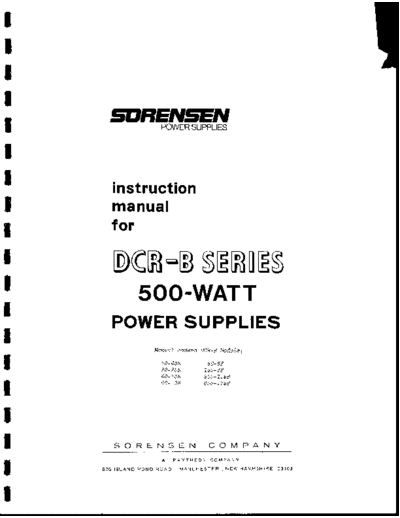 SORENSEN Sorensen DCR-B Series Power Supply  . Rare and Ancient Equipment SORENSEN DCR-B Sorensen DCR-B Series Power Supply.pdf