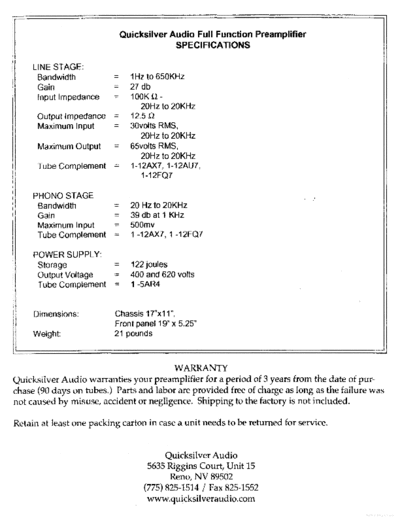 QUICKSILVER AUDIO hfe   full function preamp schematics en  . Rare and Ancient Equipment QUICKSILVER AUDIO Full Function Preamp hfe_quicksilver_audio_full_function_preamp_schematics_en.pdf
