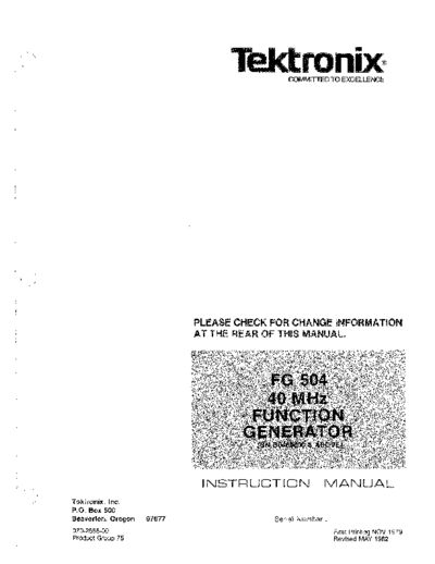 Tektronix TEK FG504 INSTOnly  Tektronix TEK FG504 INSTOnly.pdf