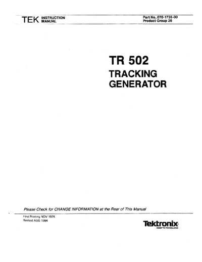 Tektronix TR502 Tracking Generator 1984  Tektronix TR502 Tracking Generator 1984.pdf