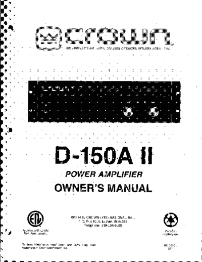 . Various D150ASIIownersmanual 1 of 3  . Various SM scena Crown D150ASIIownersmanual_1 of 3.pdf