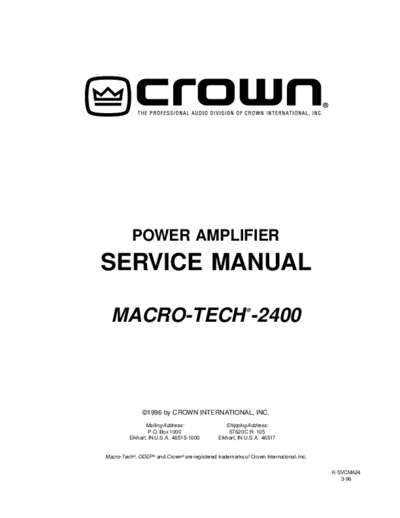 . Various crown macro-tech-2400  . Various SM scena Crown crown_macro-tech-2400.pdf
