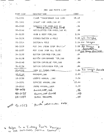 . Various 166 Parts List  . Various SM scena DBX 166 Parts List.pdf