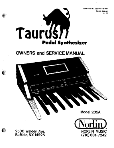 . Various Moog Taurus Model 205A Owners & Service Manual  . Various SM scena Moog Moog Taurus Model 205A Owners & Service Manual.pdf