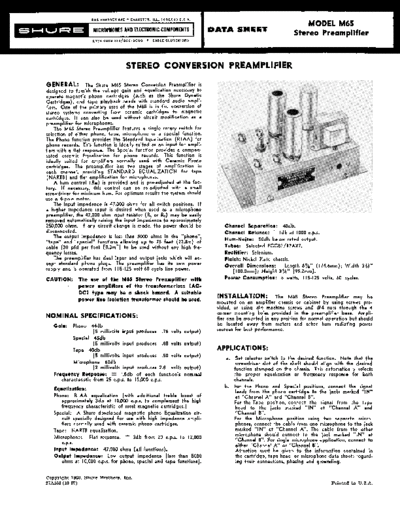 . Various Shure-M65 preamp  . Various SM scena Shure Shure-M65 preamp.pdf