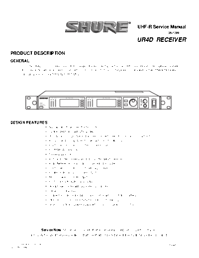 . Various Shure UR4D Wireless Micophone Receiver Service Manual  . Various SM scena Shure Shure UR4D Wireless Micophone Receiver Service Manual.pdf