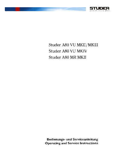 . Various A80VU MkII-IV A80MR Op Serv  . Various SM scena Studer A80VU_MkII-IV_A80MR_Op_Serv.pdf