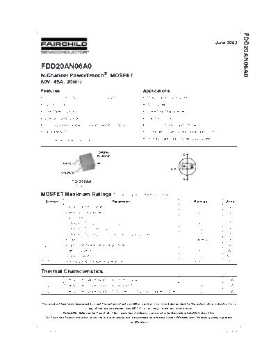 Fairchild Semiconductor fdd20an06a0  . Electronic Components Datasheets Active components Transistors Fairchild Semiconductor fdd20an06a0.pdf