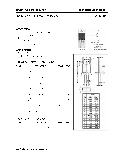 Inchange Semiconductor 2sa940  . Electronic Components Datasheets Active components Transistors Inchange Semiconductor 2sa940.pdf