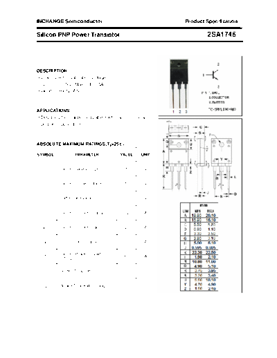 Inchange Semiconductor 2sa1746  . Electronic Components Datasheets Active components Transistors Inchange Semiconductor 2sa1746.pdf
