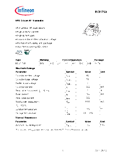 Infineon bc817su  . Electronic Components Datasheets Active components Transistors Infineon bc817su.pdf