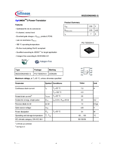 Infineon bsz22dn20ns3rev2.2  . Electronic Components Datasheets Active components Transistors Infineon bsz22dn20ns3rev2.2.pdf