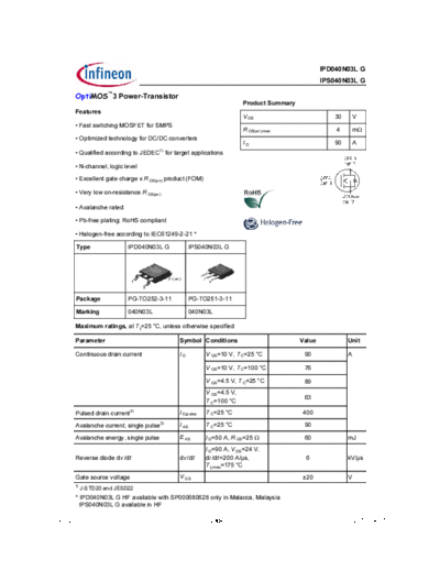 Infineon ipd040n03lg rev2.1  . Electronic Components Datasheets Active components Transistors Infineon ipd040n03lg_rev2.1.pdf