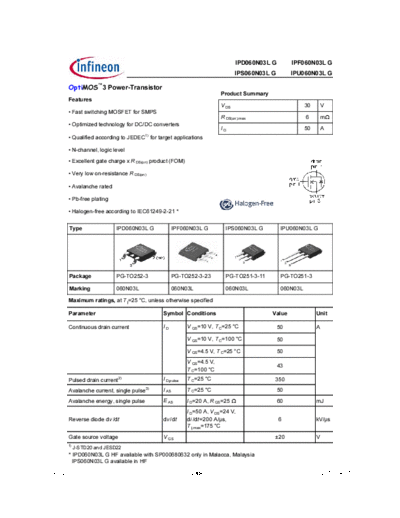 Infineon ipd060n03lg rev2.1  . Electronic Components Datasheets Active components Transistors Infineon ipd060n03lg_rev2.1.pdf