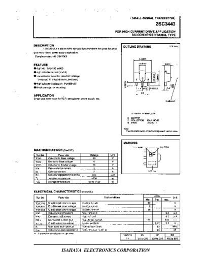 Isahaya 2sc3443  . Electronic Components Datasheets Active components Transistors Isahaya 2sc3443.pdf