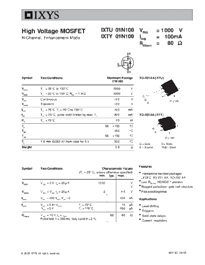 Ixys ixtu01n100 ixty01n100  . Electronic Components Datasheets Active components Transistors Ixys ixtu01n100_ixty01n100.pdf