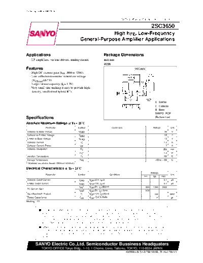Sanyo 2sc3650  . Electronic Components Datasheets Active components Transistors Sanyo 2sc3650.pdf