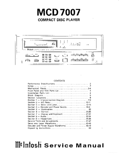 Mc INTOSH hfe mcintosh mcd7007 service en  . Rare and Ancient Equipment Mc INTOSH Audio MCD7007 hfe_mcintosh_mcd7007_service_en.pdf