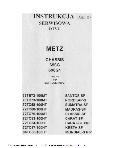 METZ metz chassis 72tc58  . Rare and Ancient Equipment METZ TV 696-G1 chassis metz_chassis_72tc58.pdf