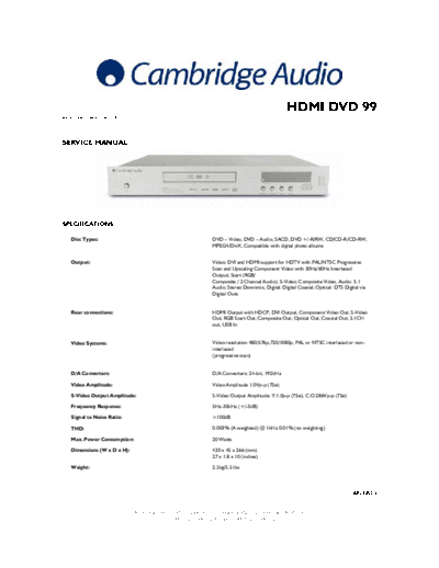 CAMBRIDGE hfe cambridge audio azur dvd99 service  . Rare and Ancient Equipment CAMBRIDGE Audio DVD99 hfe_cambridge_audio_azur_dvd99_service.pdf