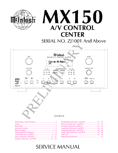 Mc INTOSH hfe mcintosh mx150 service prelim en  . Rare and Ancient Equipment Mc INTOSH Audio MX150 hfe_mcintosh_mx150_service_prelim_en.pdf