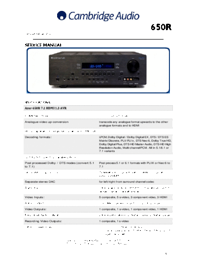 CAMBRIDGE -Audio Azur-650R sm  . Rare and Ancient Equipment CAMBRIDGE Audio Azur 650R Cambridge-Audio_Azur-650R_sm.pdf