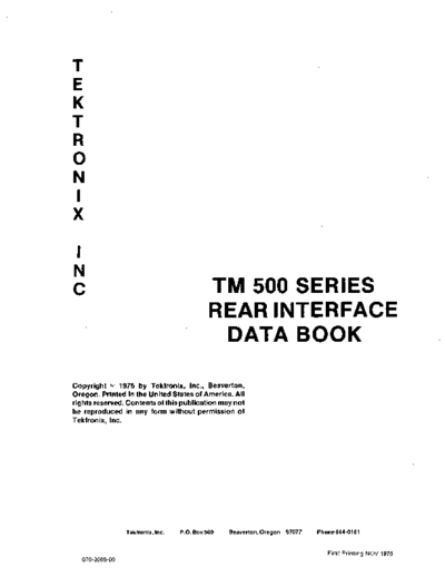 Tektronix 070-2088-00 TM500rearIntf Nov75  Tektronix tm500 070-2088-00_TM500rearIntf_Nov75.pdf