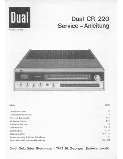 DUAL hfe dual cr 220 service de  . Rare and Ancient Equipment DUAL Audio CR 220 hfe_dual_cr_220_service_de.pdf