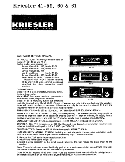 KRIESLER hfe kriesler 41-59 60 61 service info en  . Rare and Ancient Equipment KRIESLER Audio 41-59 hfe_kriesler_41-59_60_61_service_info_en.pdf