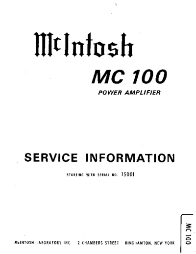 Mc INTOSH hfe mcintosh mc100 service info en  . Rare and Ancient Equipment Mc INTOSH Audio MC100 hfe_mcintosh_mc100_service_info_en.pdf