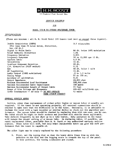 HH SCOTT hfe   370b sevice bulletin  . Rare and Ancient Equipment HH SCOTT Audio 370B hfe_hh_scott_370b_sevice_bulletin.pdf