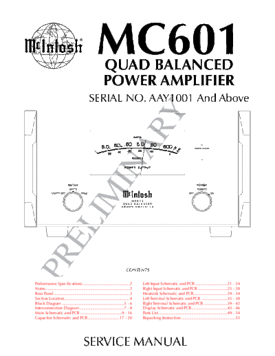 Mc INTOSH hfe mcintosh mc601 service prelim en  . Rare and Ancient Equipment Mc INTOSH Audio MC601 hfe_mcintosh_mc601_service_prelim_en.pdf