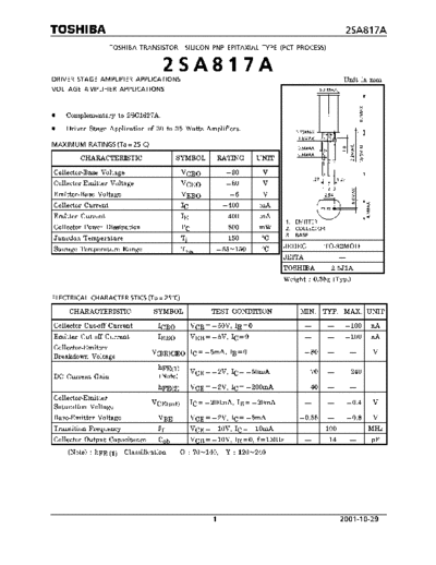 Toshiba 2sa817a  . Electronic Components Datasheets Active components Transistors Toshiba 2sa817a.pdf
