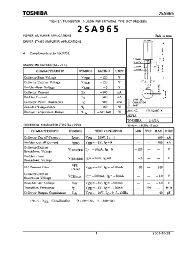 Toshiba 2sa965  . Electronic Components Datasheets Active components Transistors Toshiba 2sa965.pdf