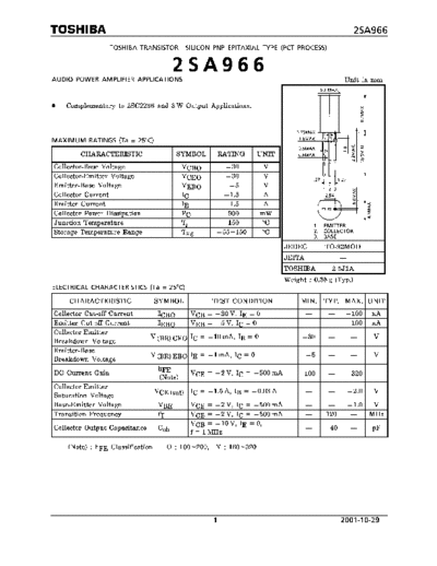 Toshiba 2sa966  . Electronic Components Datasheets Active components Transistors Toshiba 2sa966.pdf