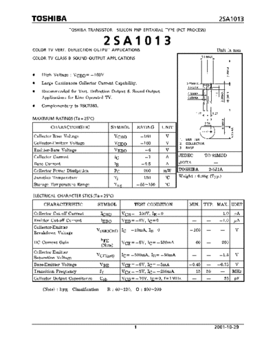 Toshiba 2sa1013  . Electronic Components Datasheets Active components Transistors Toshiba 2sa1013.pdf
