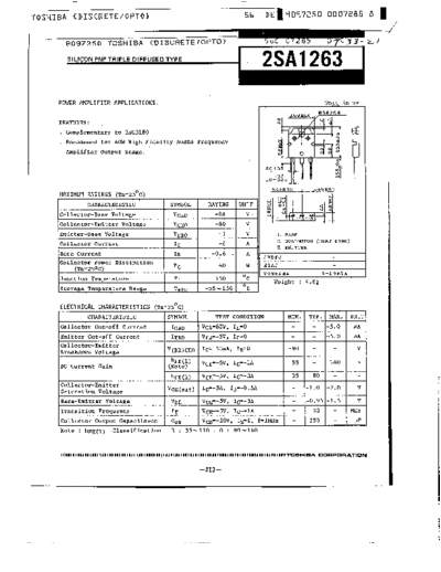 Toshiba 2sa1263  . Electronic Components Datasheets Active components Transistors Toshiba 2sa1263.pdf