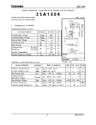 Toshiba 2sa1304  . Electronic Components Datasheets Active components Transistors Toshiba 2sa1304.pdf