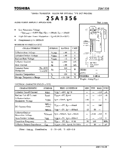 Toshiba 2sa1356  . Electronic Components Datasheets Active components Transistors Toshiba 2sa1356.pdf