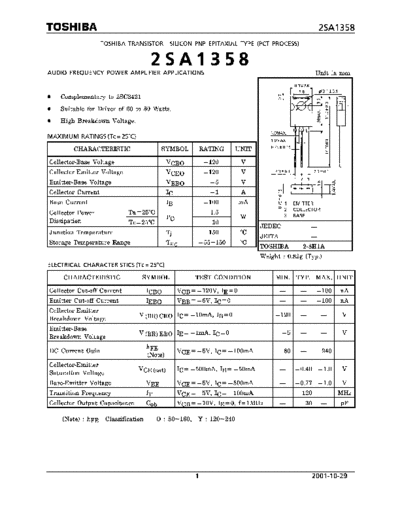 Toshiba 2sa1358  . Electronic Components Datasheets Active components Transistors Toshiba 2sa1358.pdf