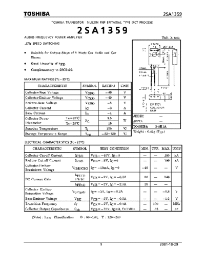 Toshiba 2sa1359  . Electronic Components Datasheets Active components Transistors Toshiba 2sa1359.pdf