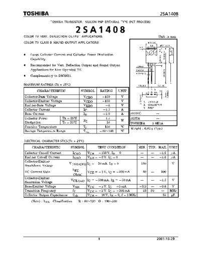 Toshiba 2sa1408  . Electronic Components Datasheets Active components Transistors Toshiba 2sa1408.pdf