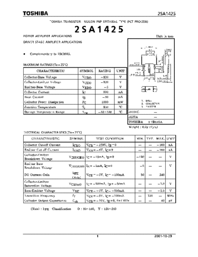 Toshiba 2sa1425  . Electronic Components Datasheets Active components Transistors Toshiba 2sa1425.pdf